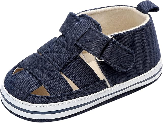 XIATANG Infant Baby Girls Boys Sandals Summer Crib Shoes Toddler Pu Cotton Soft Rubber Sole Dress Flats First Walker Shoes (Dark Blue-03#, 9-12Months)