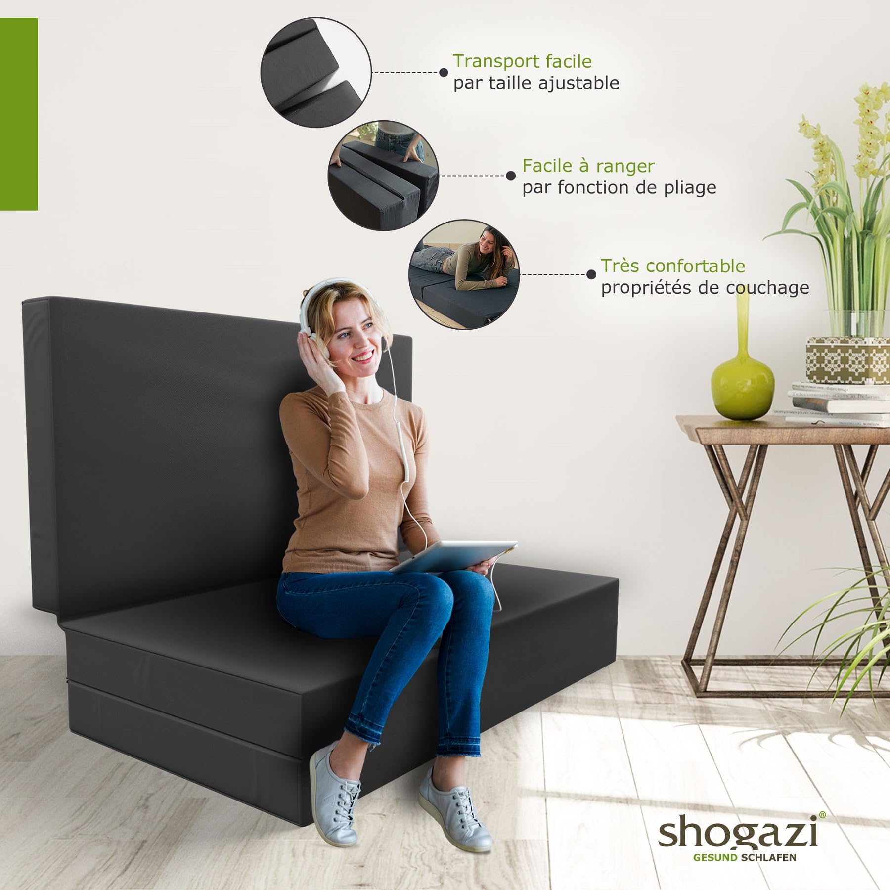 SHOGAZI Matelas Pliant 120 x 180 x 12 cm, d'Invité Pliable 2 Places d'Allemagne, Confort de Sommeil Ultime, Lavage Facile (Anthracite)