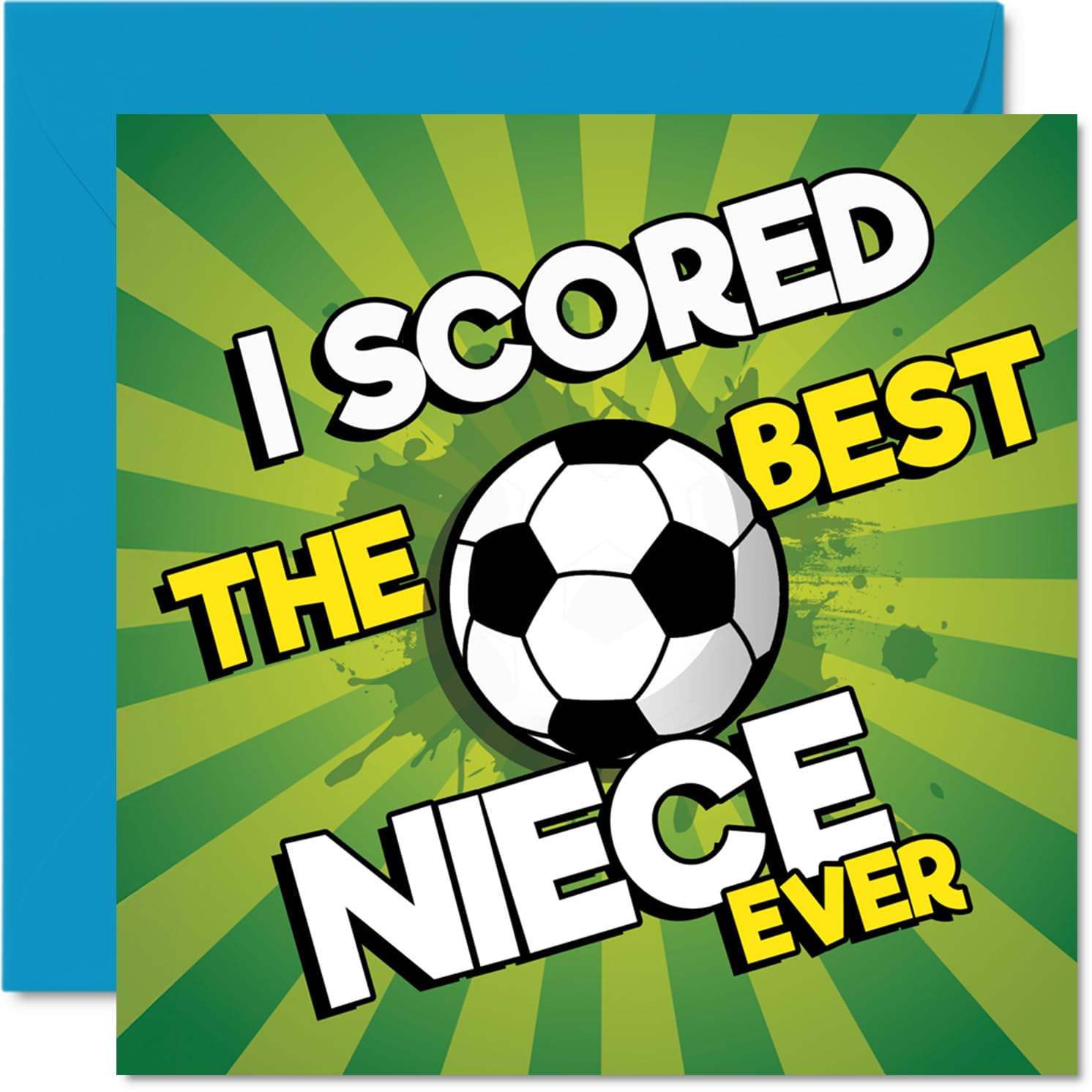 Playful Birthday Card for Niece - Scored the Best Niece Ever - Vibrant Football Design with Bold Green Pitch - Celebrate Her Winning Personality - 145mm Square, Envelope Included