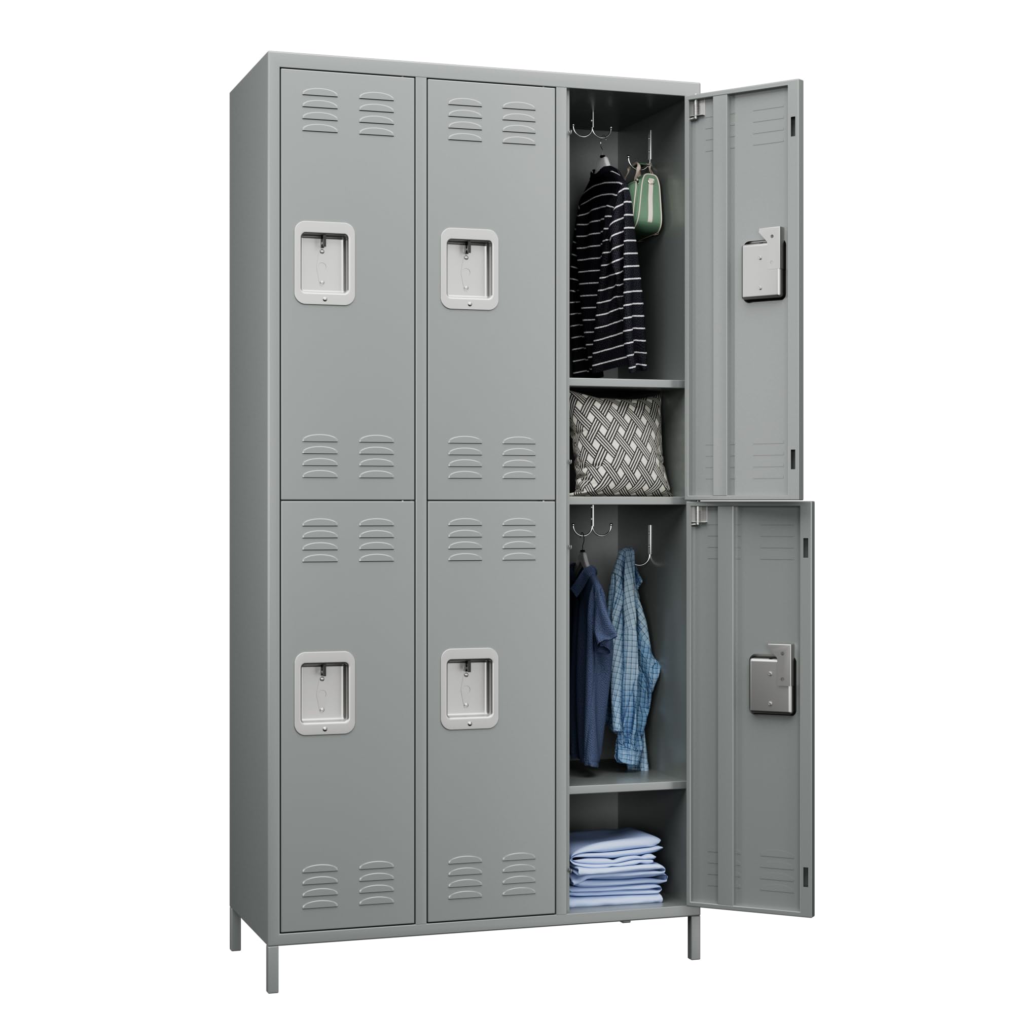 Aobabo Metal Storage Locker for Employees, 6 Doors Steel Locker with 12 Hooks for Office Gym Bedroom Dormitory, Light Grey, Assembly Required