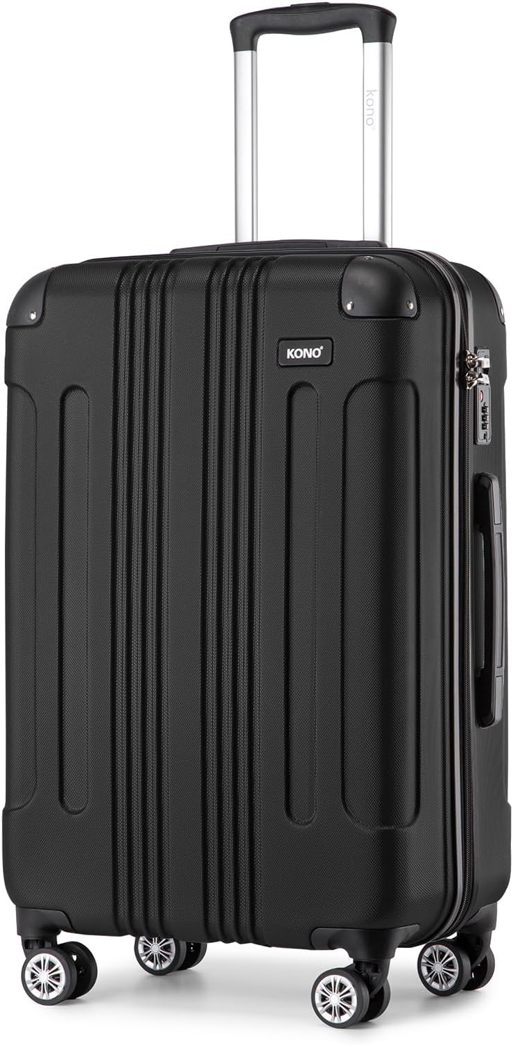 28 Inch Large Hard Shell Luggage ABS+PC Lightweight Suitcase with 4 Wheels Spinner Business Trip Trolley Case Suitcase (Black)