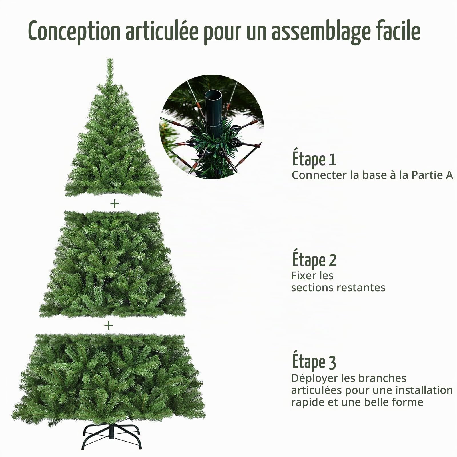 LIFEZEAL Sapin de Noël Artificiel 225 CM, Arbre de Noël Automatique avec 1346 Branches en PVC, Pieds Stables en Fer, Décorations de Noël pour Masion, Bureau, Magasin, Vert