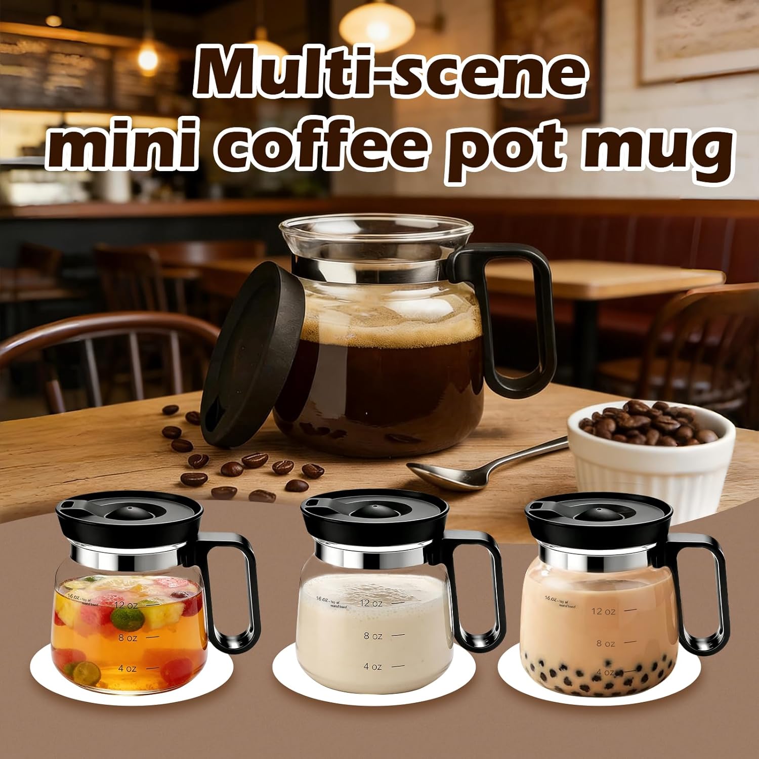 16 oz Coffee Pot Mug,Mini Coffee Pot Mug Cup,Heat-Resistant Glass Coffee Pot Cup with Spill-Resistant Lid,Gift for Coffee Lovers(1PCS) - Image 2