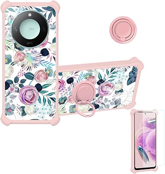 Case Compatible for Honor X9c Smart Phone Case Cover with 1* Tempered Glass Screen Protector Hard PC + Soft Silicone Ring Support Colorful Reflect Light IMDF-HUA3