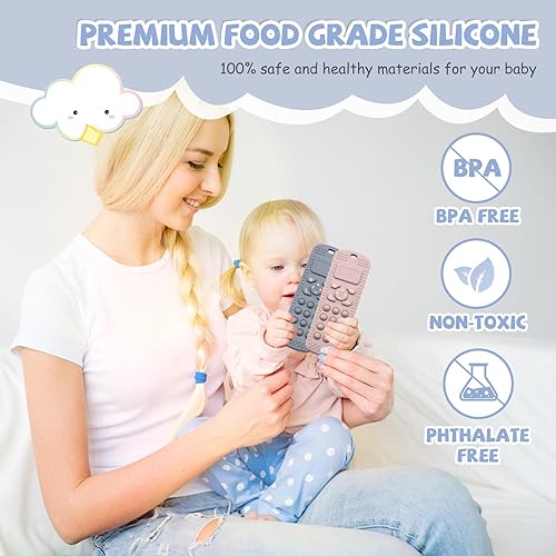 Miniatura 2 de Paquete de 2 juguetes de dentición para bebés, juguetes de silicona con forma de control remoto, sin BPA, juguete de dentición infantil para bebé,