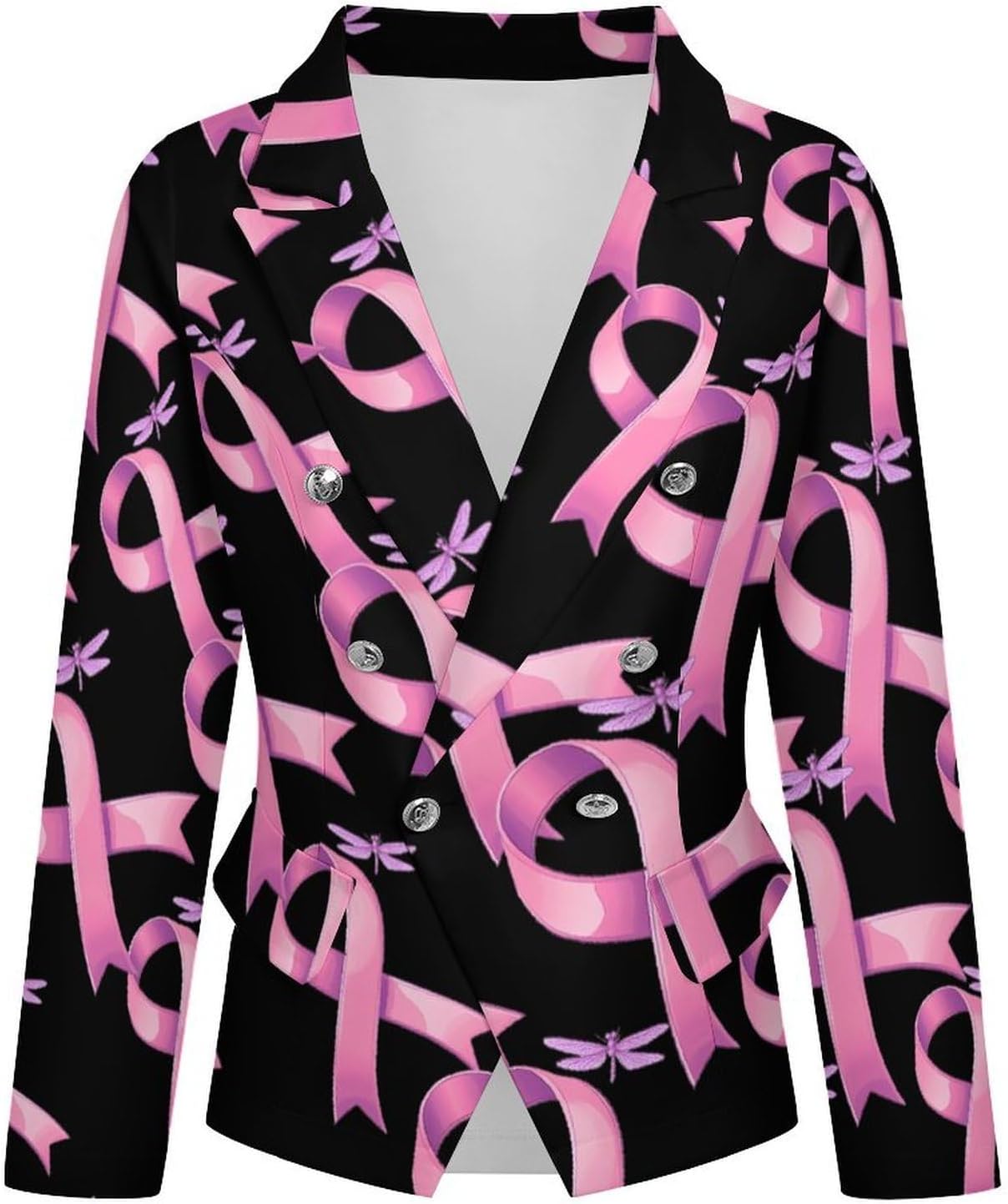 Breast Cancer Awareness Ribbon Dragonfly Women's Blazer Long Sleeve Suits Business Casual Blazers Jackets Lapel Open Front Suit