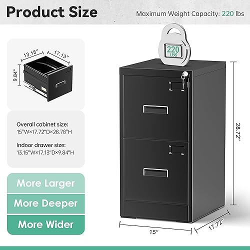Miniatura 35 de Bonusall Archivador vertical con cerradura de 3 cajones de bloqueo vertical, archivador de oficina de metal, organizador horizontal con estante 10