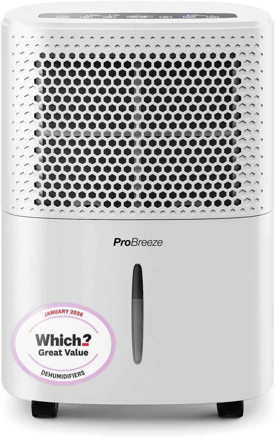 Pro Breeze 12L/Day Dehumidifier with Digital Humidity Display, Sleep Mode, Continuous Drainage, Laundry Drying and 24 Hour Timer - Ideal for Damp and Condensation, Quiet Mark Certified