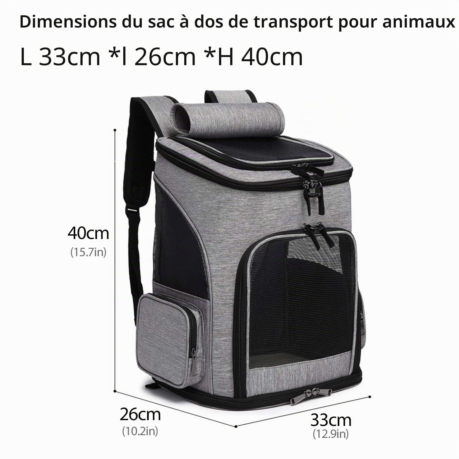 PETCUTE Sac à Dos pour Chien et Chat - Transport pour Petit Animaux Respirant Pliable, Gris