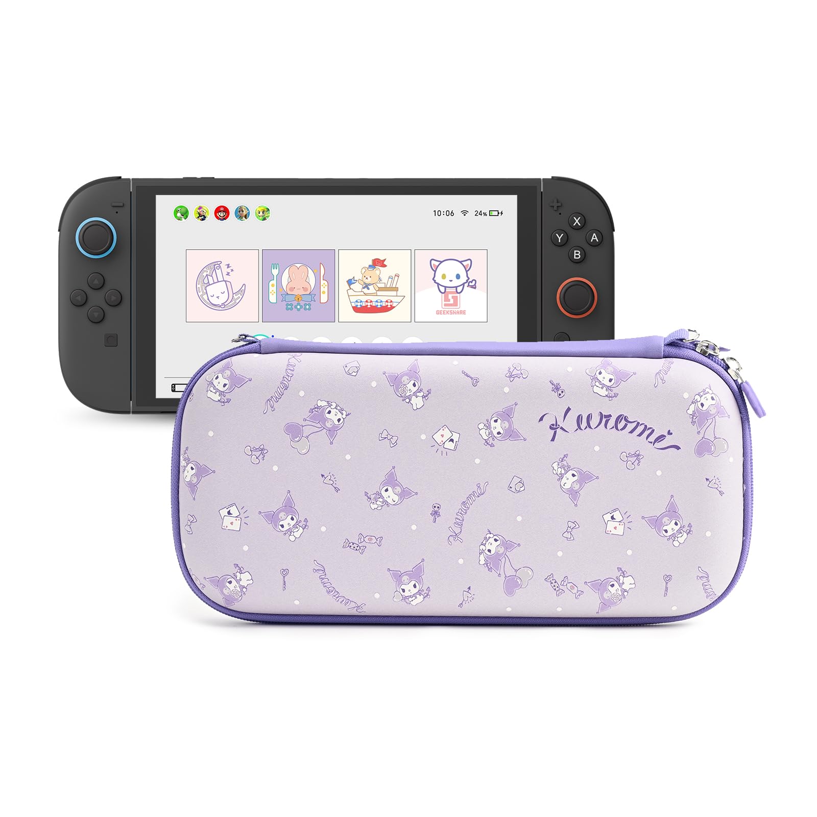 Kuitmor Carrying Case Compatible with Switch 2 (2025) 7.9 Inch, Hard-Shell Slim Travel Case with 10 Game Card Slots for Switch 2 Console and Accessories, Candy Party (Blue) — view 12