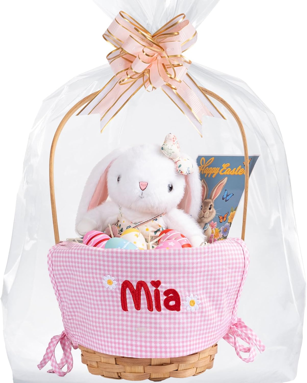 Personalized Easter Basket Large 2025 New Custom Embroidered Designed Liners with Stuffers Hand-Woven Folding Handle