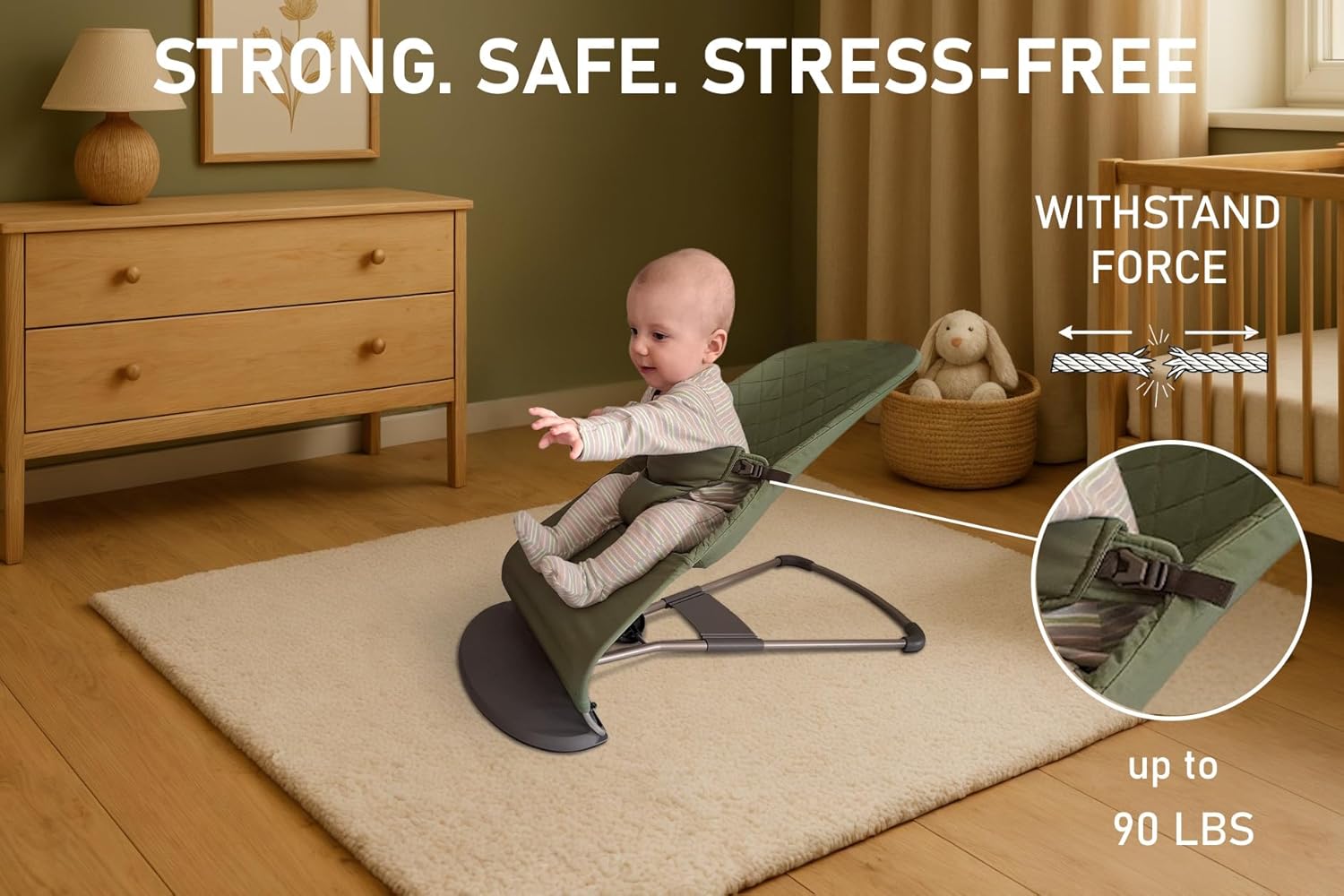 Fabric Seat for Bouncer - Compatible with Baby Bjorn Bouncer - Dense, Wear-Resistant, Skin-Friendly Cotton - Replacement Covers ONLY, Olive