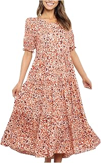 squarex Dresses for Women UK Women Casual Fashion Waist Bishop Sleeve Printing Short Sleeve Round-Neck Dresses Dresses for Women UK Summer Dresses for Women Shipping 7 Days