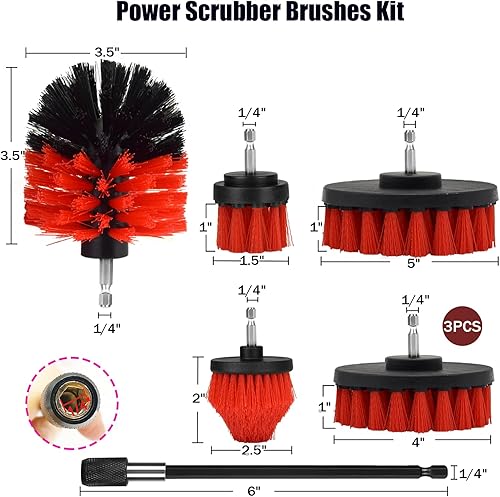 Miniatura 3 de Juego de accesorios de cepillo de taladro, paquete de 7 cepillos de limpieza eléctrica de 14 pulgadas + accesorio prolongado de largo, accesorio de