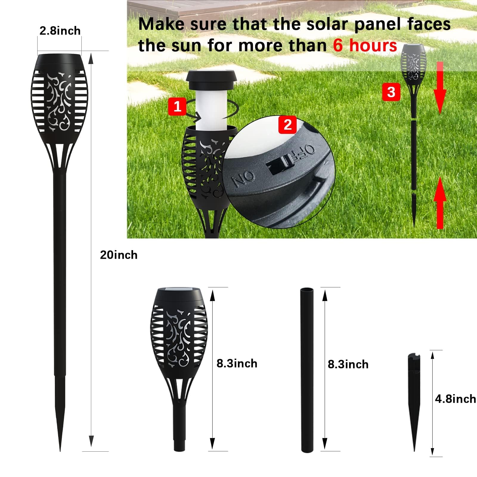 Solarleuchten für den Außenbereich, 10 Stück, Solar-Tiki-Fackeln mit flackernder Flamme, 12 LEDs, Mini-Solar-Gartenleuchten für Terrasse, Hof, Weg, Landschaftsdekorationen, Dämmerung bis