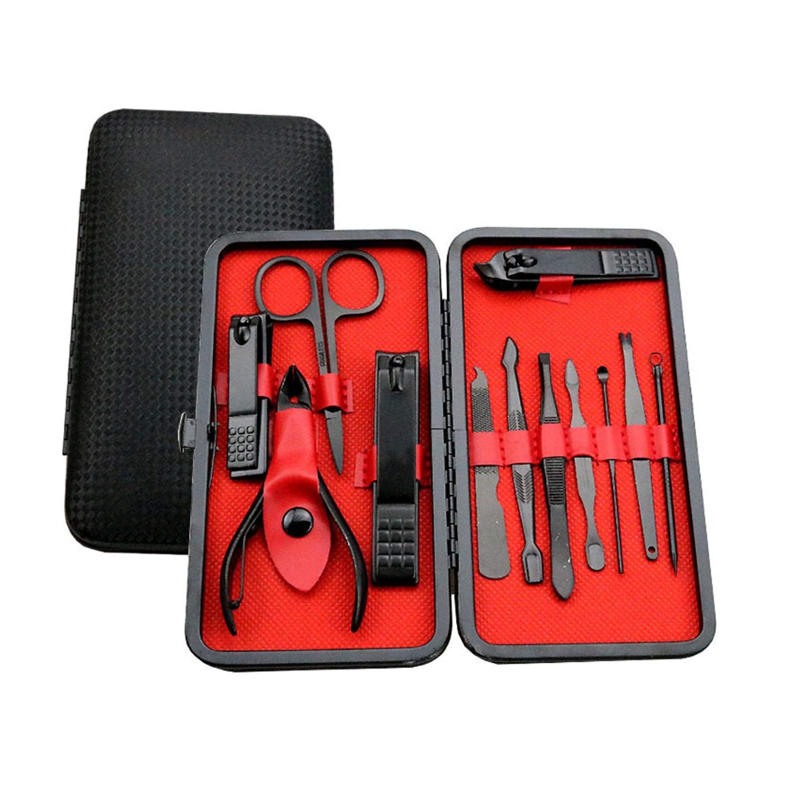 Set di forbici professionali per pedicure e cuticole, pinzette per manicure, 12 pezzi, colore: rosso