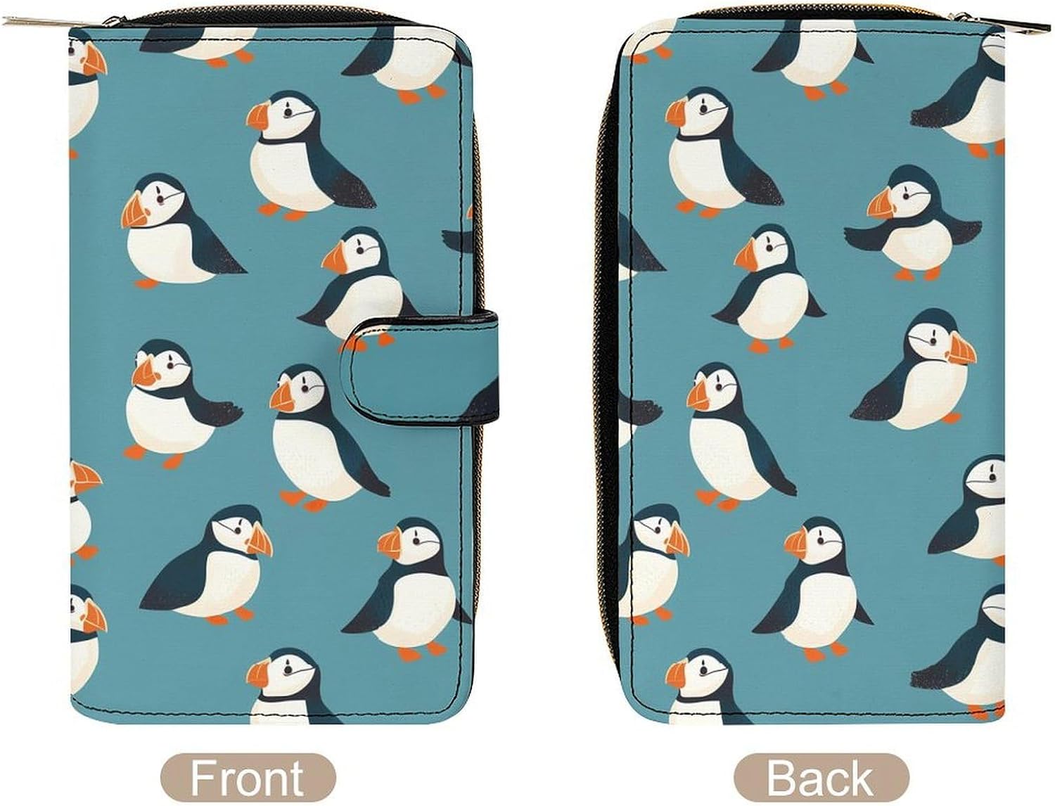 Cute Puffins1 Funny Long Slim Bifold Wallet Card Holder Purse with Buckle for Men Women