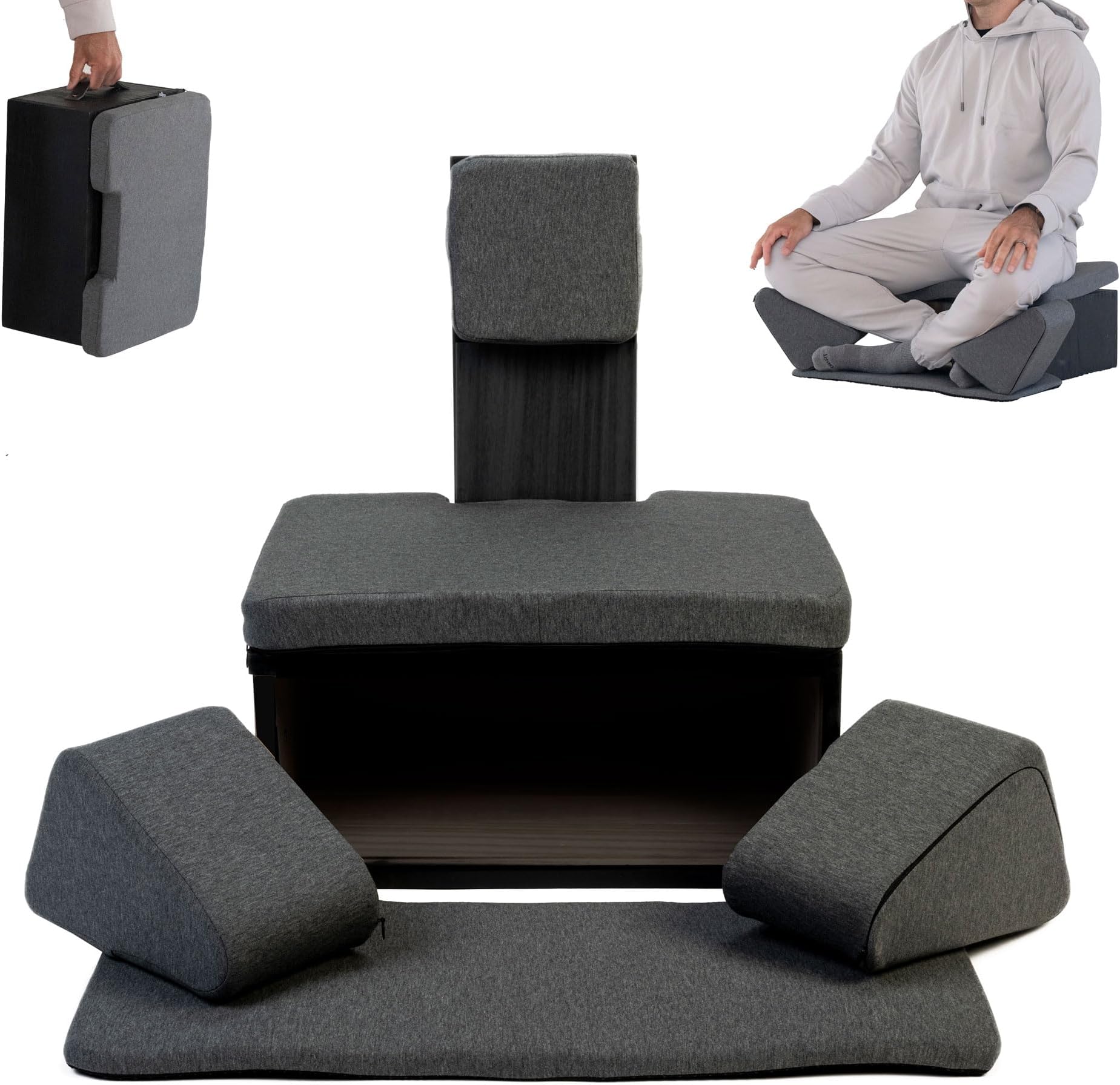 Floor Meditation Chair with Back Support | Posture Seat with Padded Leg Wedges, Foot Pad and Supportive Backrest | Portable Lightweight Meditation Floor Chair