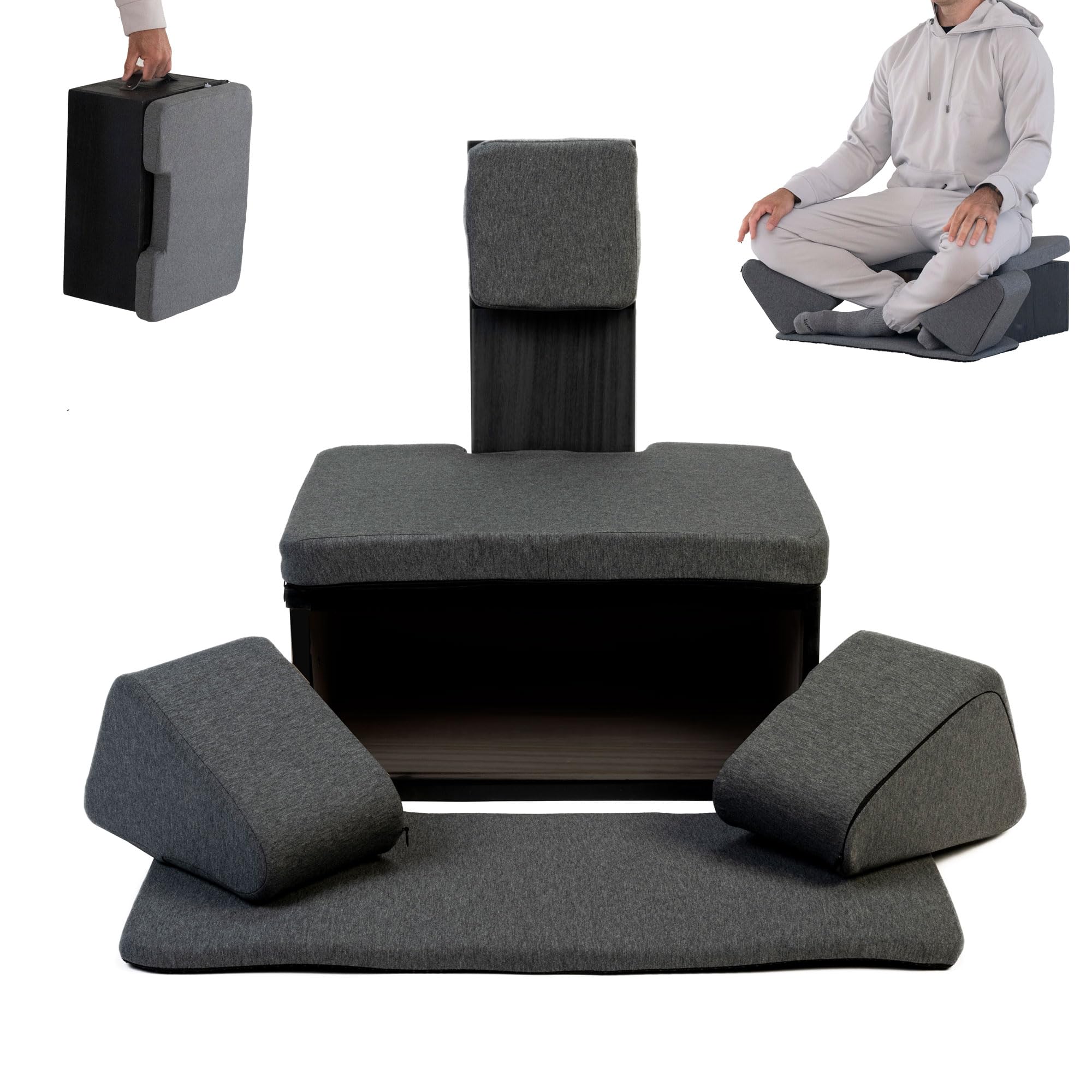 Floor Meditation Chair with Back Support | Posture Seat with Padded Leg Wedges, Foot Pad and Supportive Backrest | Portable Lightweight Meditation Floor Chair