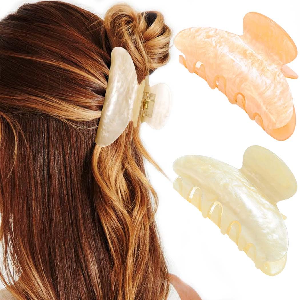 Reaky Acrylic Claw Clips Pink Hair Clip Cute Medium Hair Claws Hair Accessories for Women (beige+chocolate)