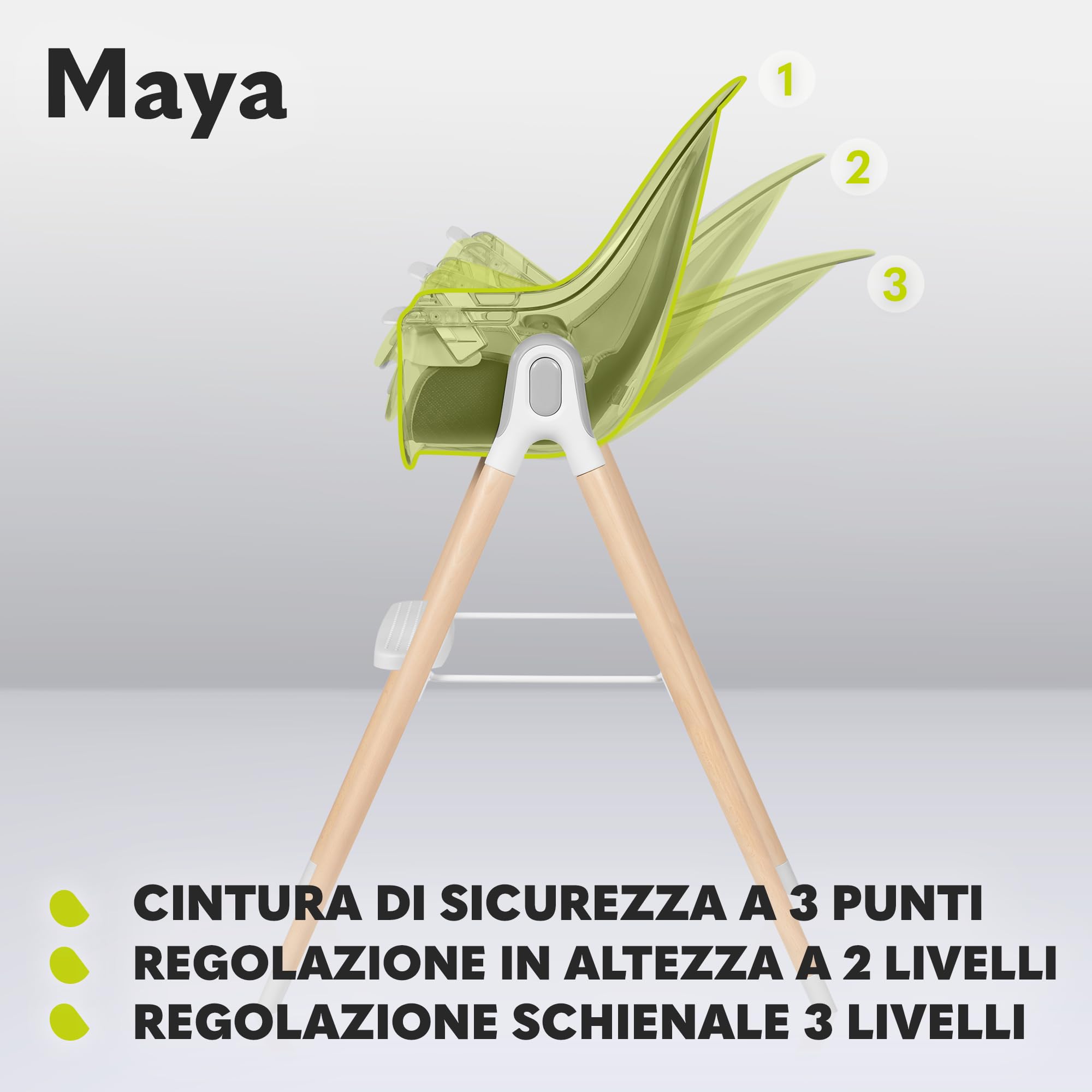 LIONELO Maya Seggiolone Pappa Evolutivo 2 in 1 da 6 a 36 Mesi | Fino a 15 kg, Seduta Reclinabile, Vassoio Rimovibile, Cinture di Sicurezza, Gambe Antiscivolo, Facile da Pulire