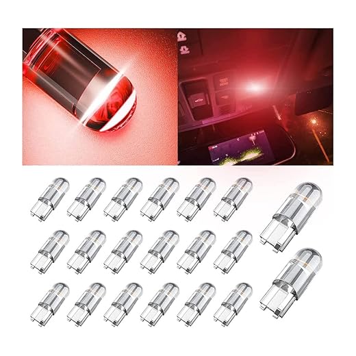 20PCS 194 T10 COB LED Light Bulb for Car, 12V 168 2825 W5W Super Bright Wedge Replacement Lights, Auto Accessories Universal for Car Dome Map Door Courtesy License Plate Trunk Lights(Red)
