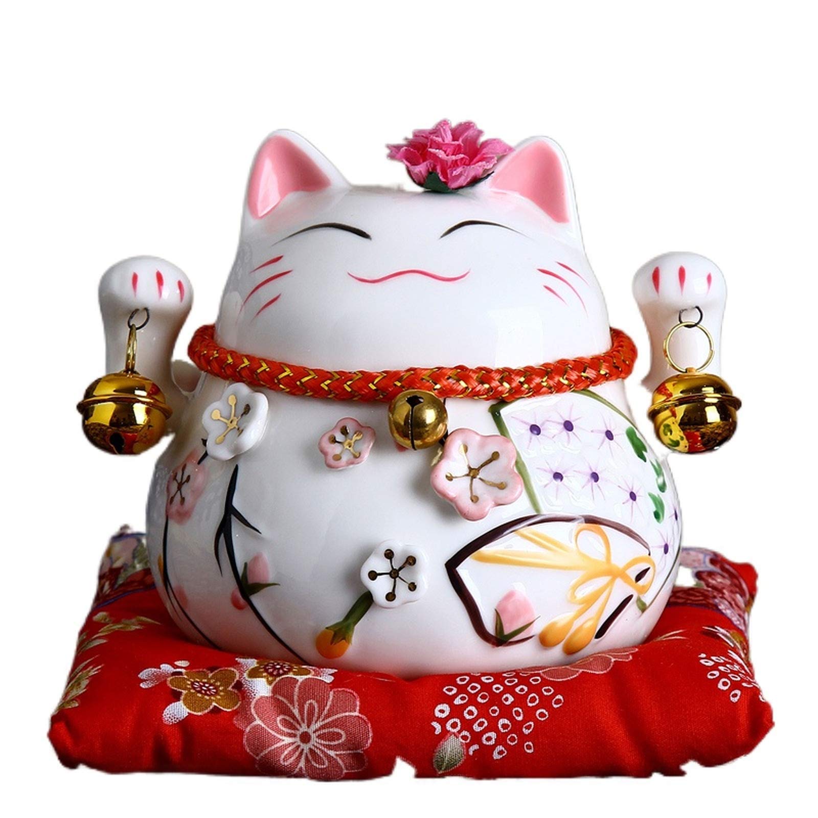 WANZSC 4.5 Inch Japanese Ceramic Lucky Cat Maneki Neko Home Decoration Ornaments Business Gifts Fortune Cat Money Box Feng Shui Craft (A)