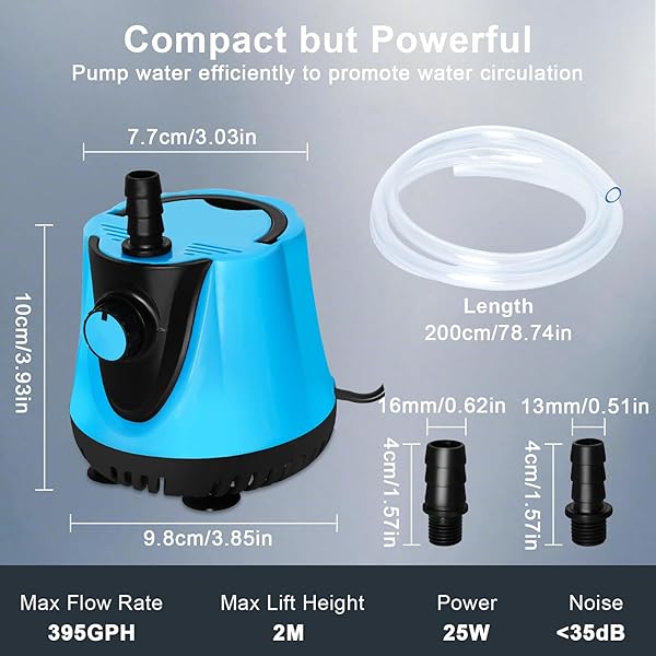 Bomba de Agua, 25W MAX 1500 L/H Bomba de Agua Sumergible, Bomba de Acuario, Bomba de Fuente, para Acuarios, Jardines, Fuentes, Estanques - 3
