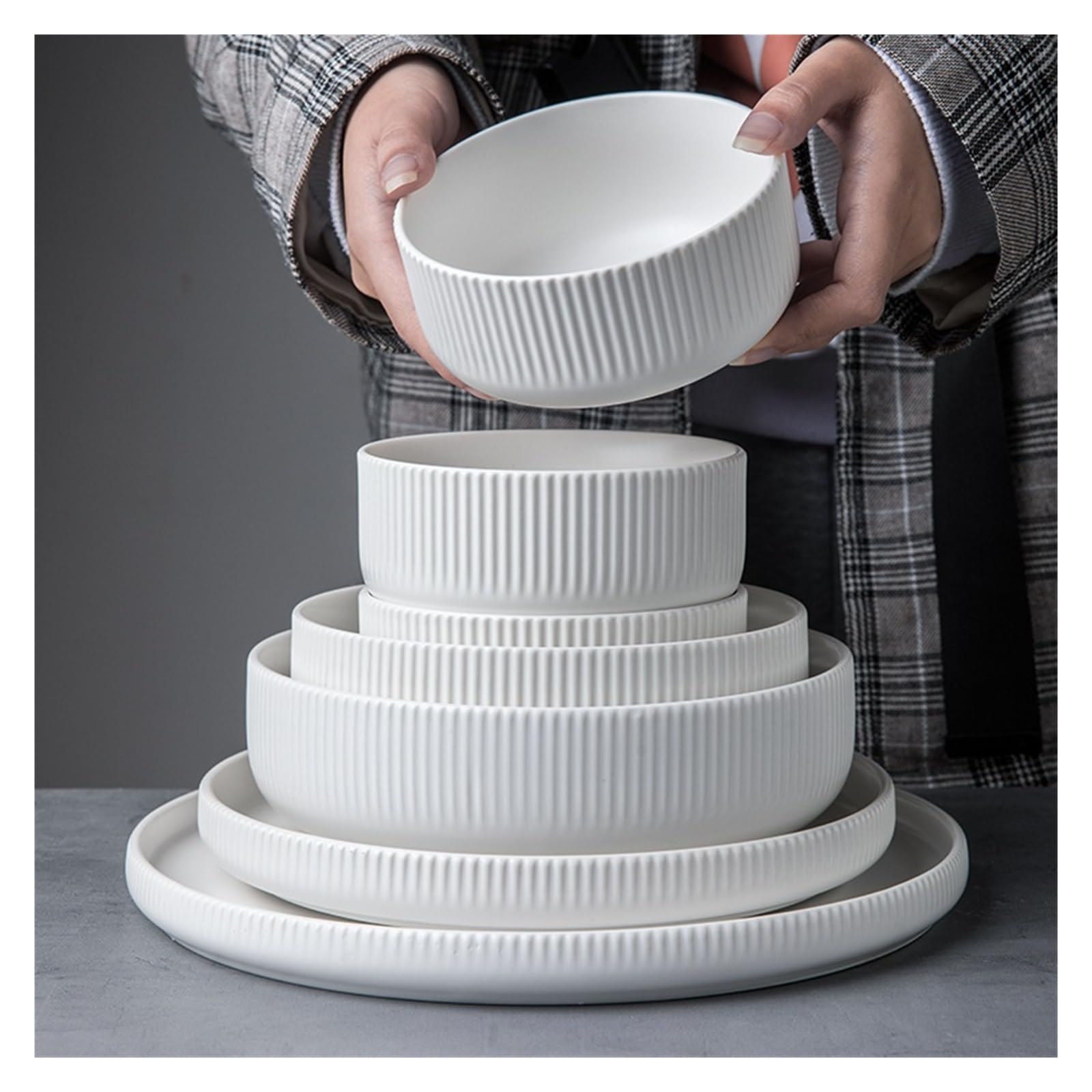 Geschirrset Keramik Matt Glasiert Salat Gerichte Suppe Schüssel Abendessen Platten Servieren Tablett for Home Restaurant(W 4.5inch Rice Bowl)