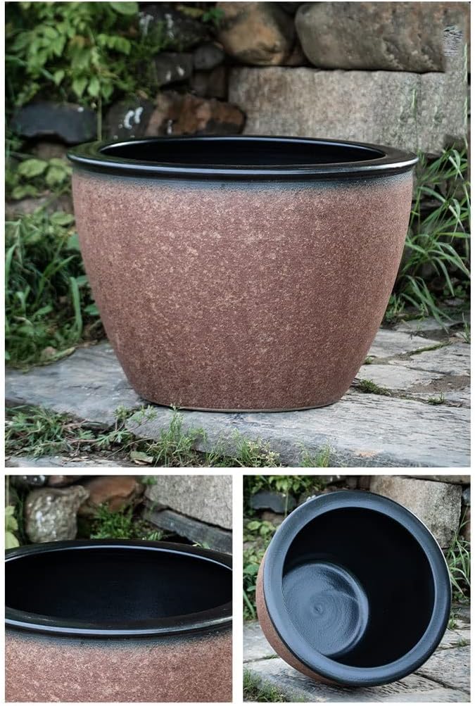 Aquarium Ceramic Goldfish Bowl Fish Tank Water Lily Pot Lotus Large Tank Lotus Pot Outdoor Courtyard Large Water Tank Retro Koi Tank Fish Tank Decorations (Color : A, Size : 120cm)