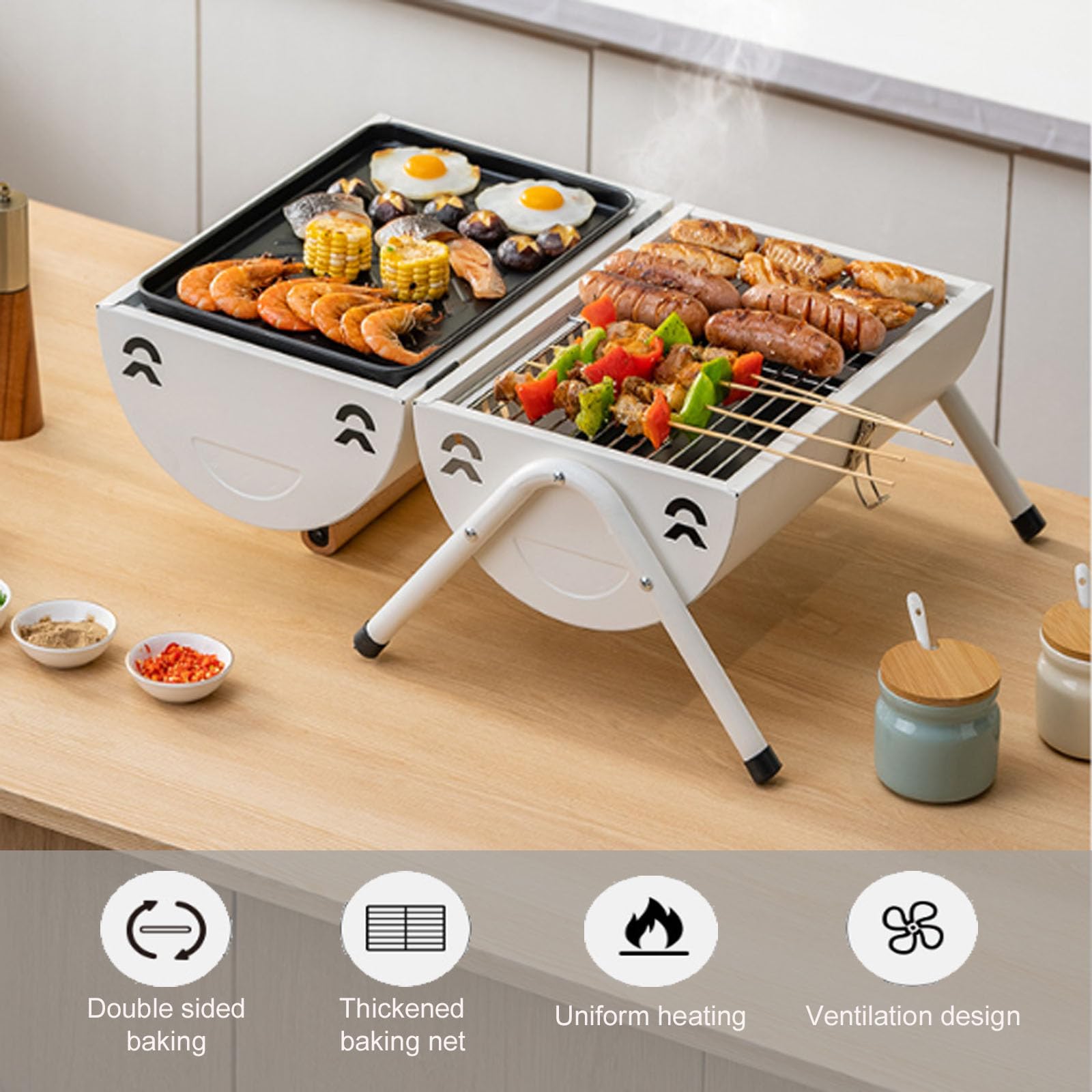 Mini Barbecue Portable Au Charbon - Réchaud Camping Alcool 14x14x8,6 Cm Pour Intérieur Extérieur