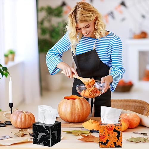 Miniatura 6 de Paquete de 12 pañuelos de Halloween en forma de cubo, pañuelos faciales de 2 capas, pañuelos de viaje suaves para Halloween, caja de pañuelos