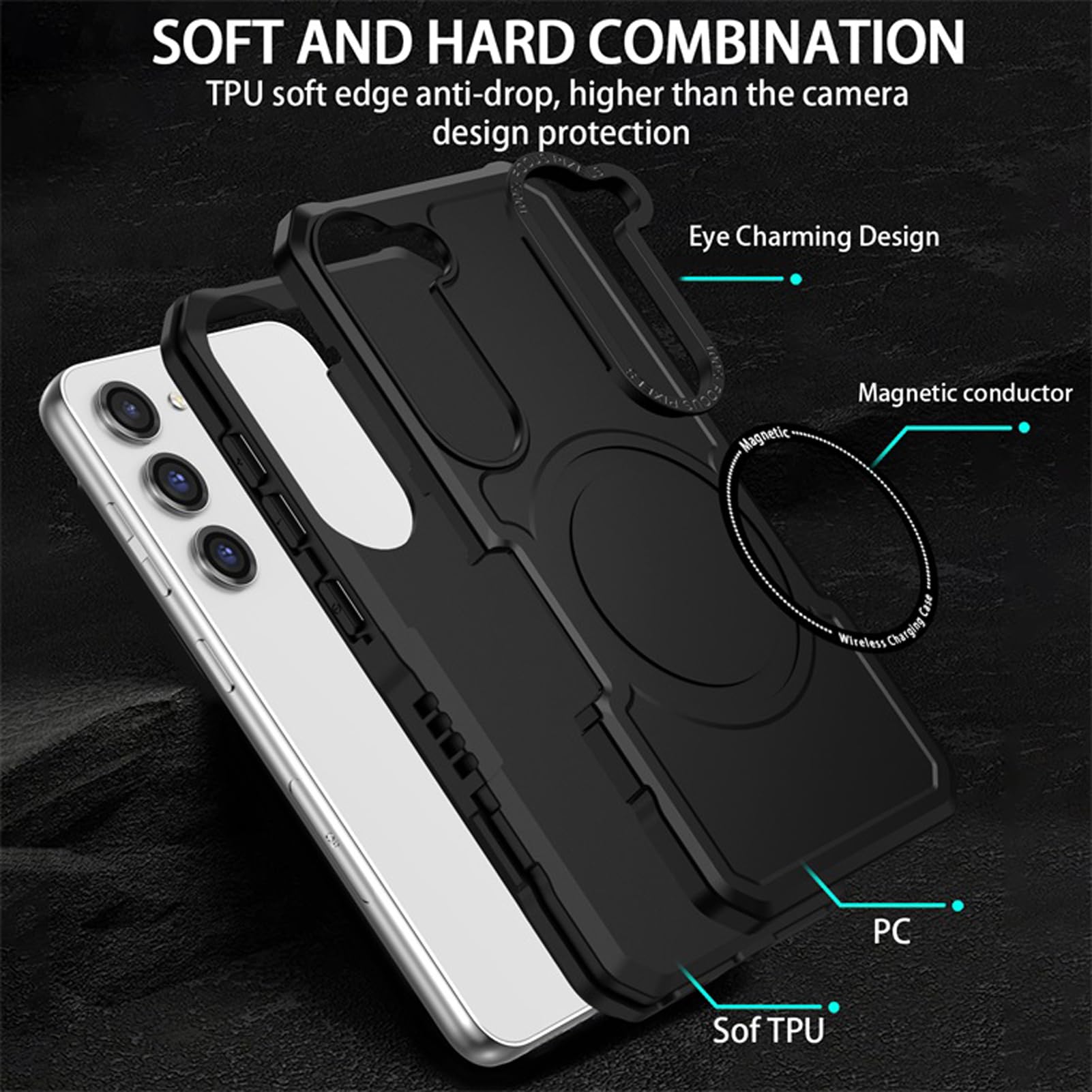 LXURY Magnetyczne etui do Samsung Galaxy S24 Ultra/S24 Plus/S24, odporne na wstrząsy etui na telefon klasy wojskowej, obsługuje bezprzewodowe ładowanie obiektywu, niebieskie, S24 Ultra
