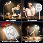 68.5" Overhead Phone Mount Tripod with Ring light, 3000mAh Rechargeable Foldable Ring Light with Stand and Phone Holder for Scan Documents, Video Recording, Photography, Live Streaming, TikTok,YouTube