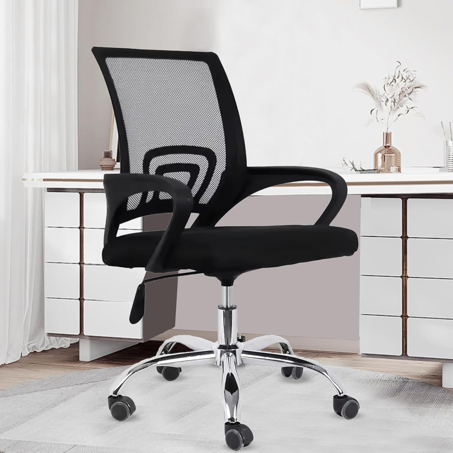 Casa Copenhagen, Ergonomic Desk Chair Mesh Computer Chair with Lumbar Support Armrest Executive Rolling Swivel Adjustable Mid Back Chair -Black & Mascar Black Handle