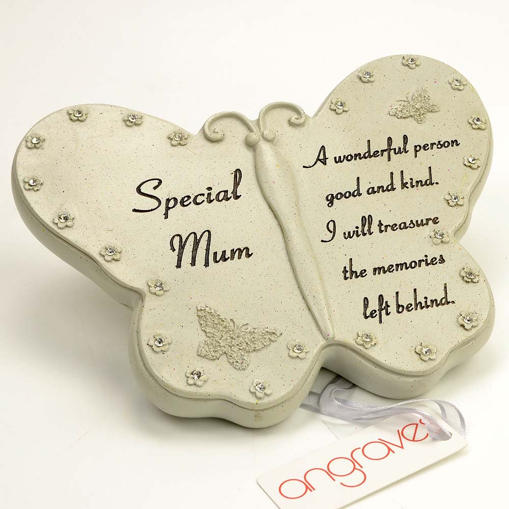 Angraves Off-White Special Mum Diamante Butterfly Graveside Grave Memorial Plaque Ornament