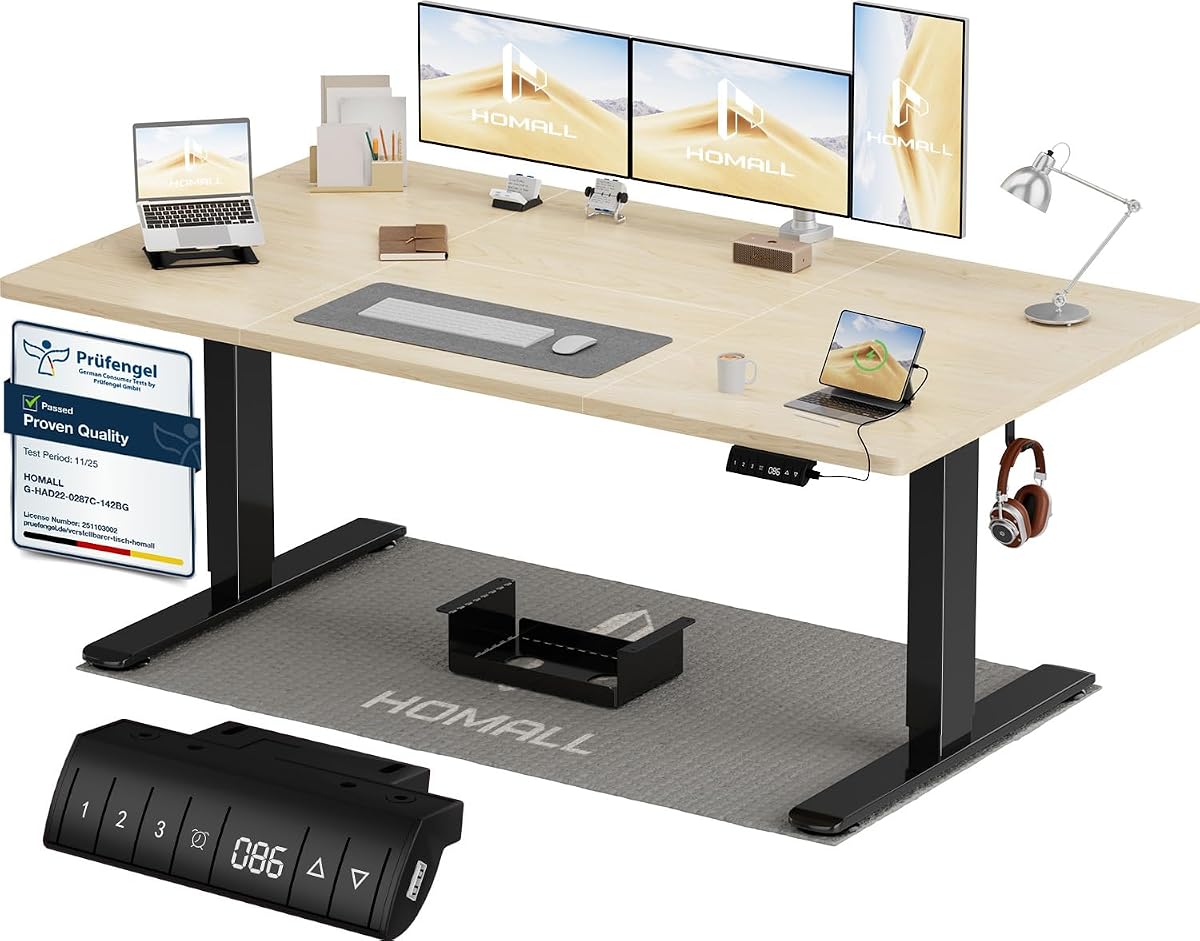 Homall Escritorio 160 x 80 cm,Escritorio Elevable con Carga USB,Mesa Elevable Escritorios Equipado con 3 Funciones de Memoria y Recordatorio,Mesas Elevables Modernas,Mesa Regulable Altura