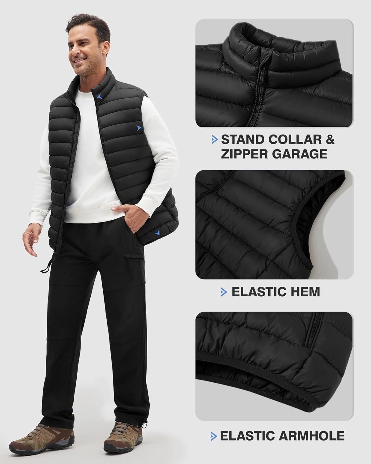 WHN Men's Lightweight Puffer Vest Outerwear Packable Waterproof Warm Quilted Sleeveless Jacket with Pockets Hiking Casual - Image 6