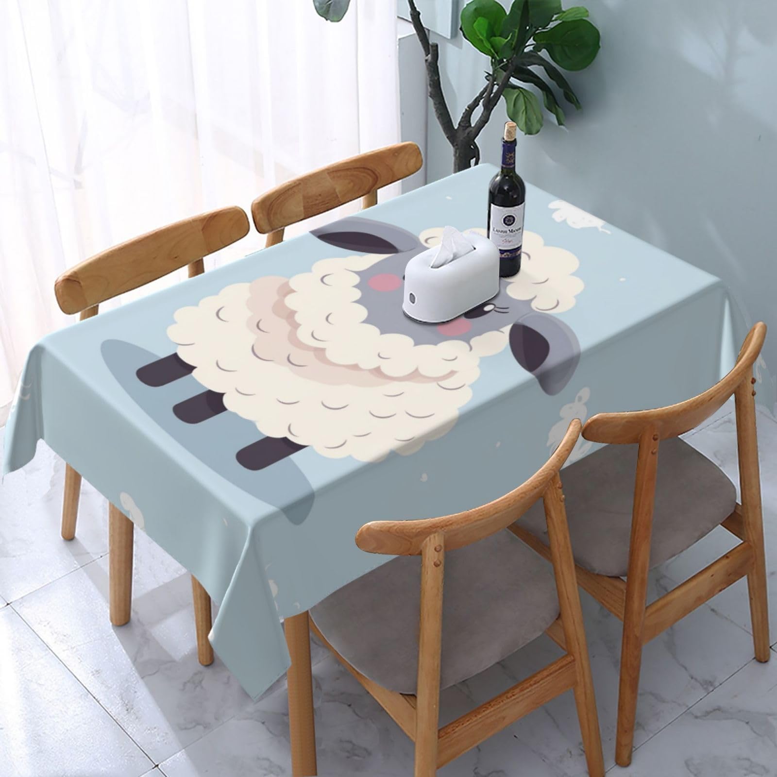 WPKJU Cute Cartoon Sheep Printed Tablecloth Water Resistant Table Cover Washable Rectangle Table Cloth for Tables 54x72 in