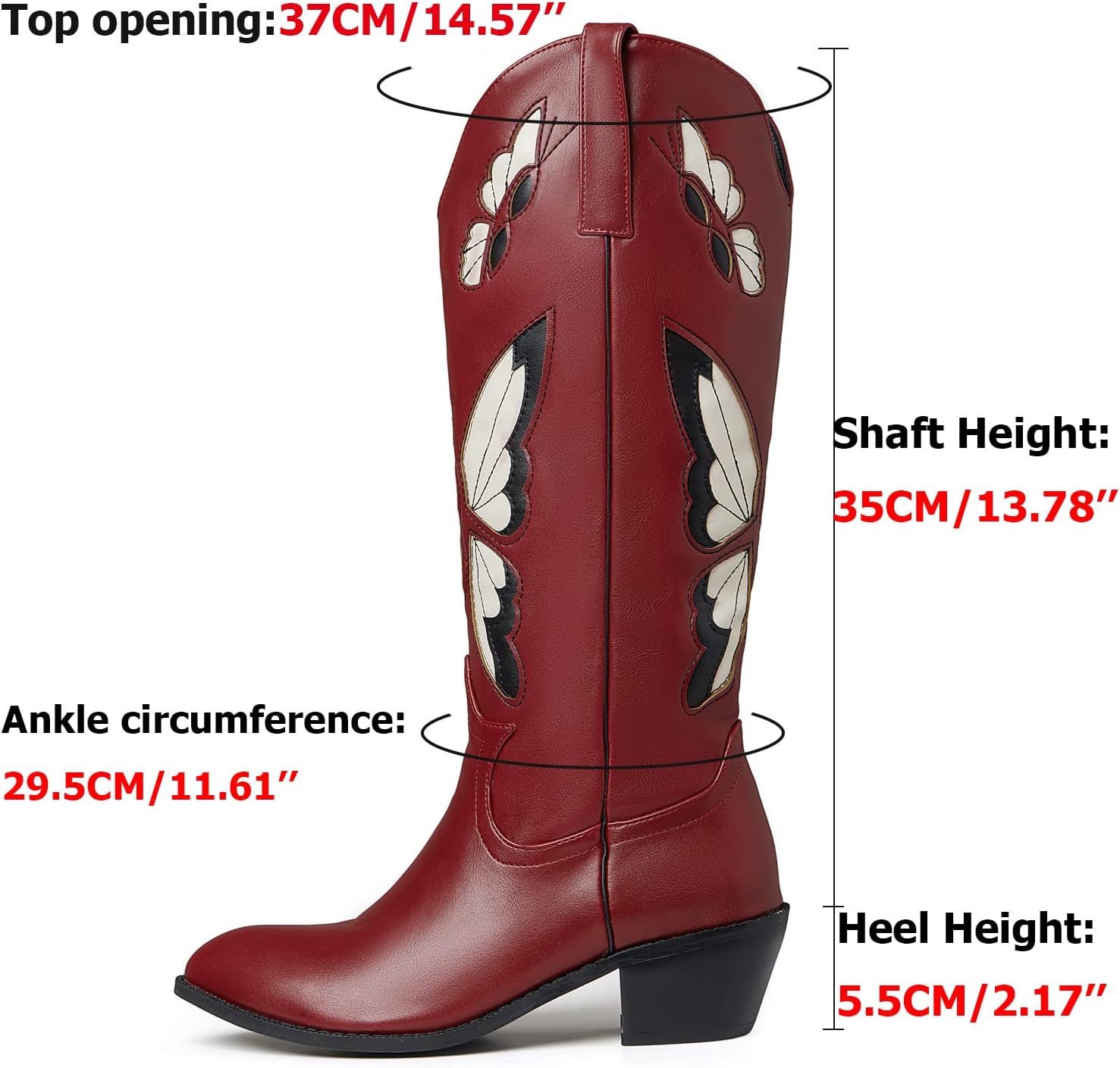 CYNLLIO Womens Cowgirl Boots Vintage Fashion Butterfly Embroidery Western Cowboy Boots Chunky Cork Heel Wide Mid Calf Boots Pull on Cosplay Shoes - Image 3