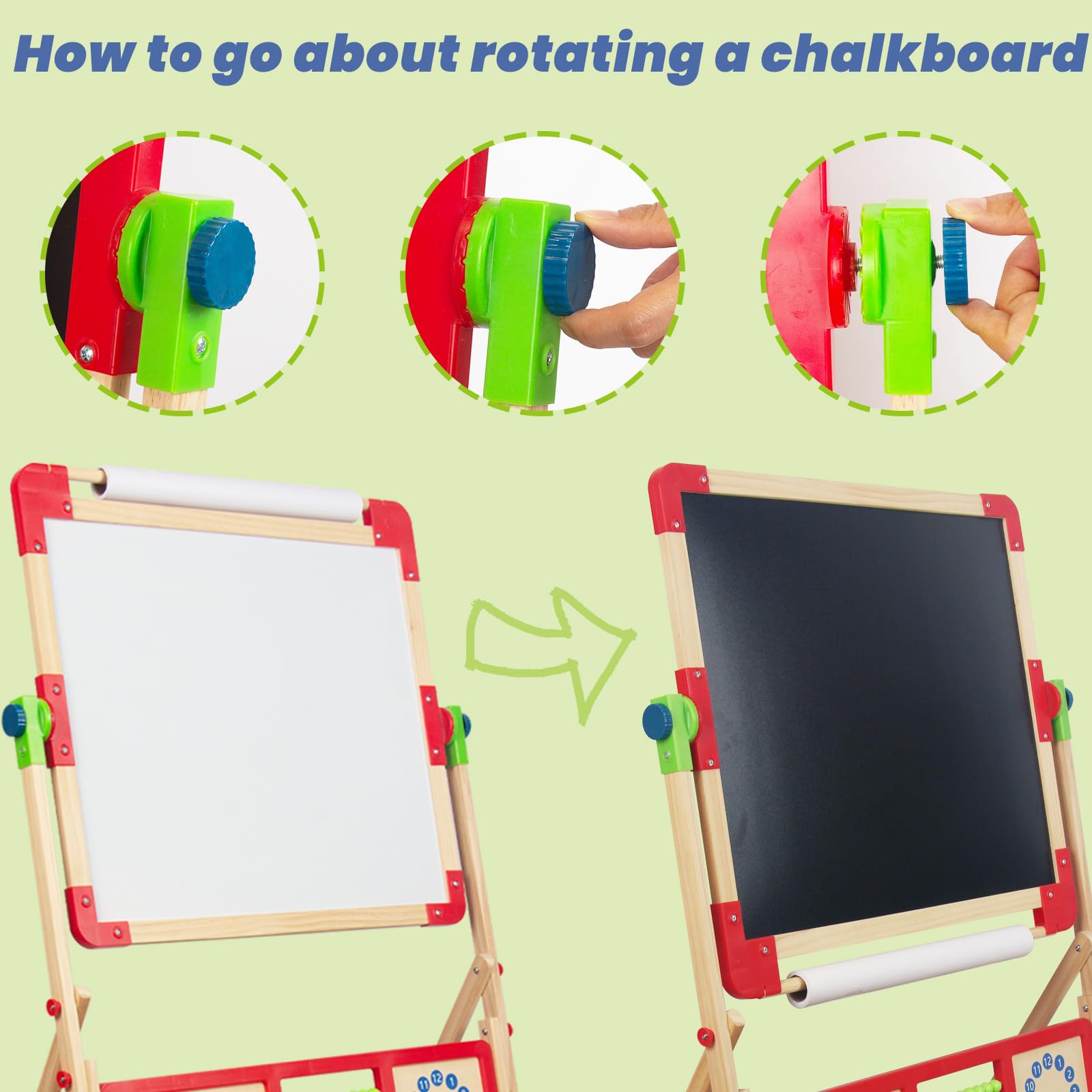 WoodenFun Kinder Kunst Staffelei Verstellbar mit Magnet, Doppelseitige Tafel mit löschbarer Magnettafel Hölzerne Tafel Holz für Kinder Standtafel 10-teiliges Set (Rot)