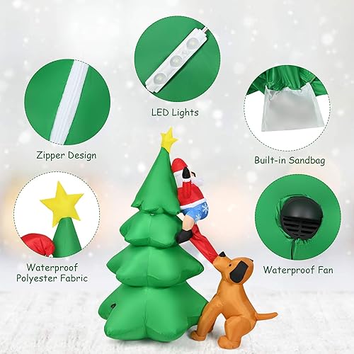 Miniatura 6 de Tangkula Árbol de Navidad inflable, árbol de escalada inflable de Papá Noel perseguido por cachorro perro con tela impermeable y luces LED,
