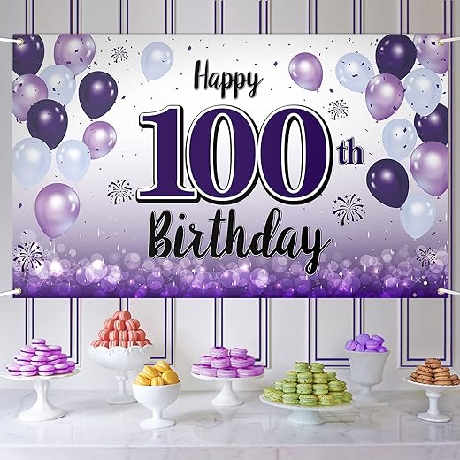 LASKYER Happy 59th Birthday Purple Large Banner - Cheers to 59 Years Old Birthday Home Wall Photoprop Backdrop,59th Birthday Party Decorations.