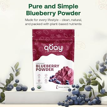 Quay Naturals Organic Blueberry Powder, Freeze-Dried, Non-GMO, Wild-Harvested, 94 Servings, Natural Smoothie Mix, 4 oz