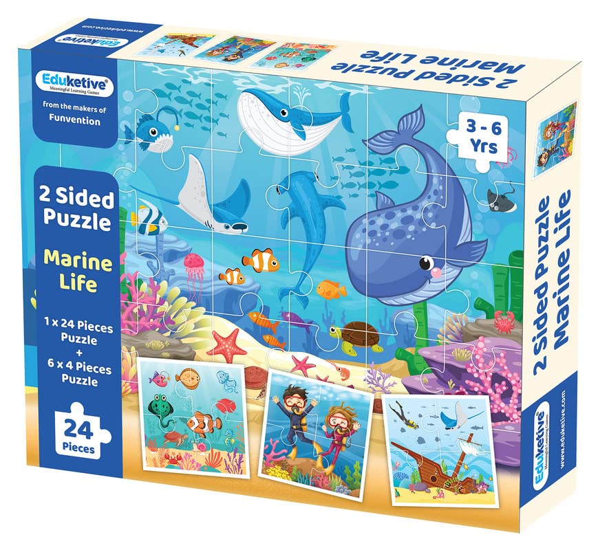 Eduketive Marine Life 2 Sided Puzzle - 24 Pieces Single Front Puzzle & 4 Pieces 6 Back Puzzles - Kids Age 3-9 Years Old (B09ZG1Y7MT) Amazon Price History, Amazon Price Tracker