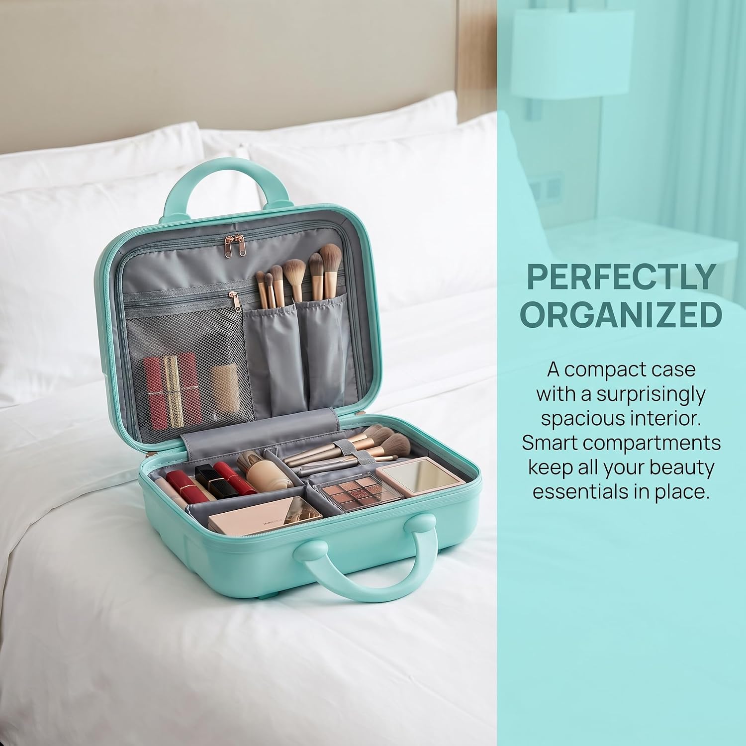 Portable 14 Inch Makeup Travel Hand Luggage ABS Carrying Makeup Suitcase Cosmetic Bag for Travel Camping Women Girls