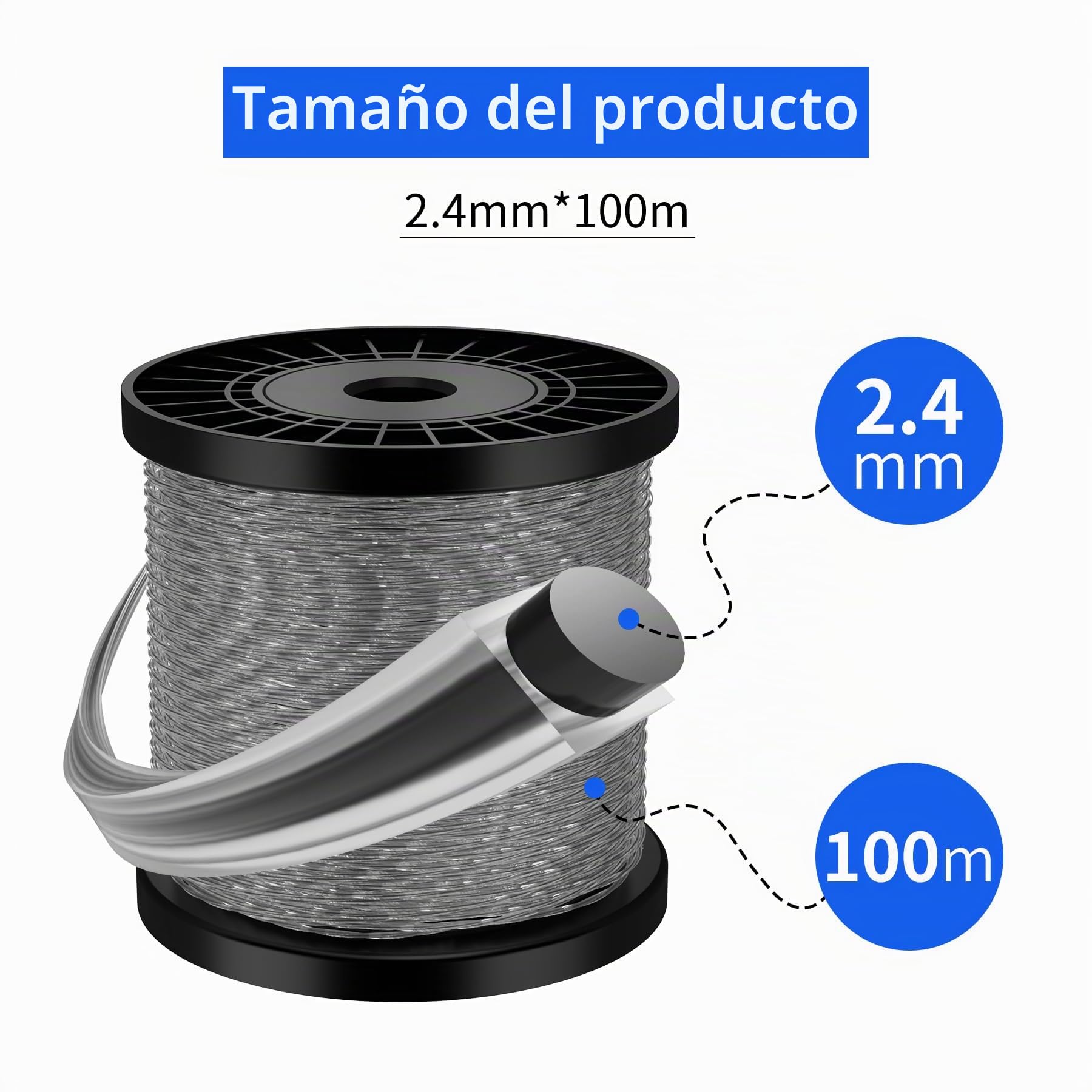 Forever Speed Hilo Desbrozadora, 2.4 MMX 100 m Cable, Universal Hilo Nylon, Gris Negro, Retorcido