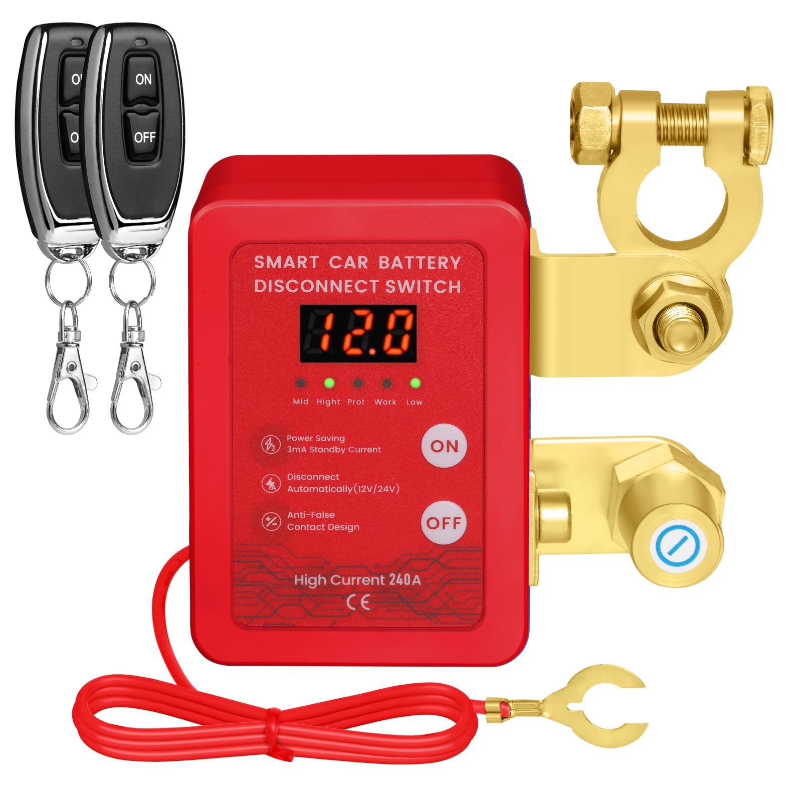 Photo 1 of Lizekm Kill Switch for Car - Remote Battery Disconnect Switch 12v, 240A, Upgrade Smart Voltage with LED Screen, Anti-Theft, Prevent Battery Drain (red)