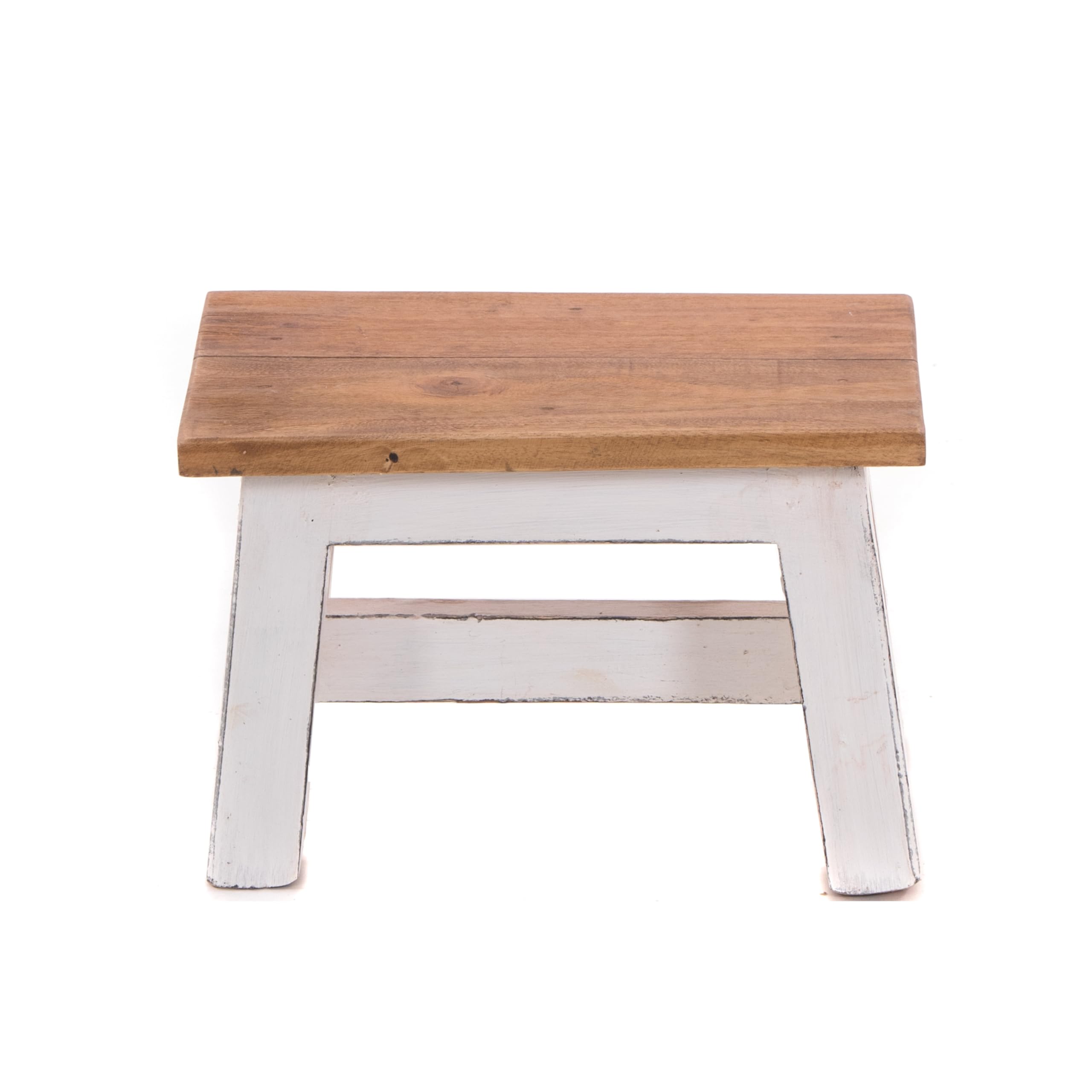DESIGN DELIGHTS Tabouret en Bois Monte - 30 x 20 x 21 cm (L x P x H) - Bois Massif d'Acajou - Rustique pour Fleurs et Plantes - d'Appoint et Décoratif - Couleur : 06 Blanc