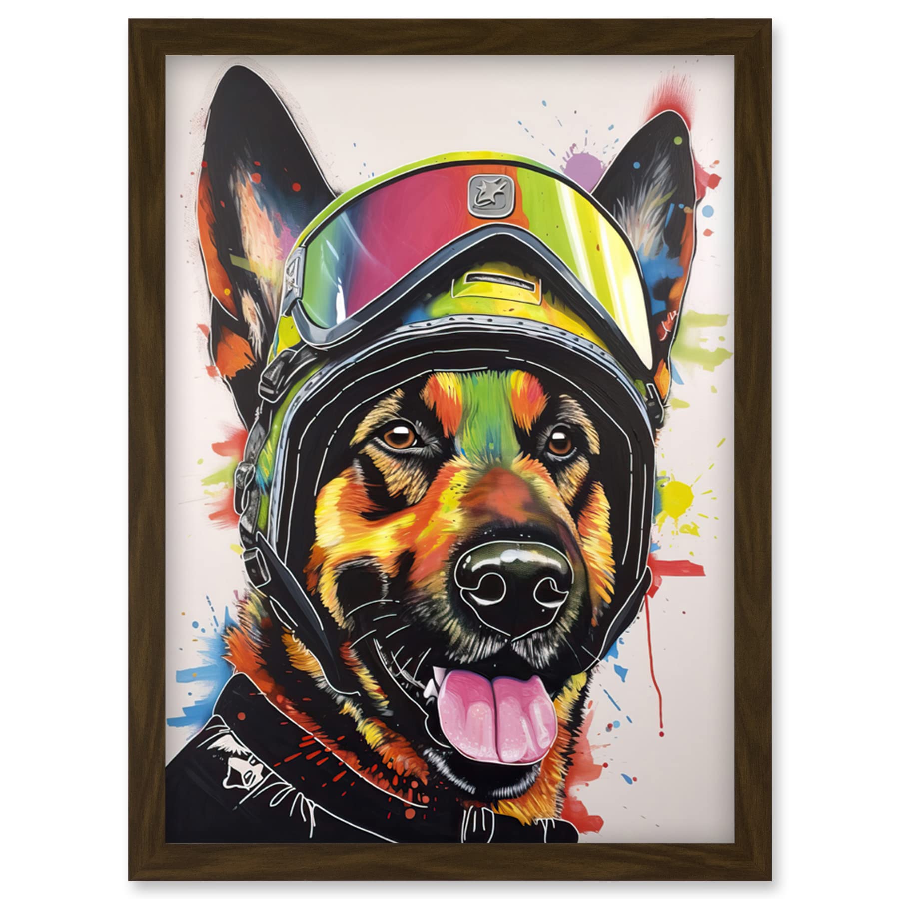 German Shepherd Ski Helmet Goggles Framed Wall Art Print A4 - Artery8